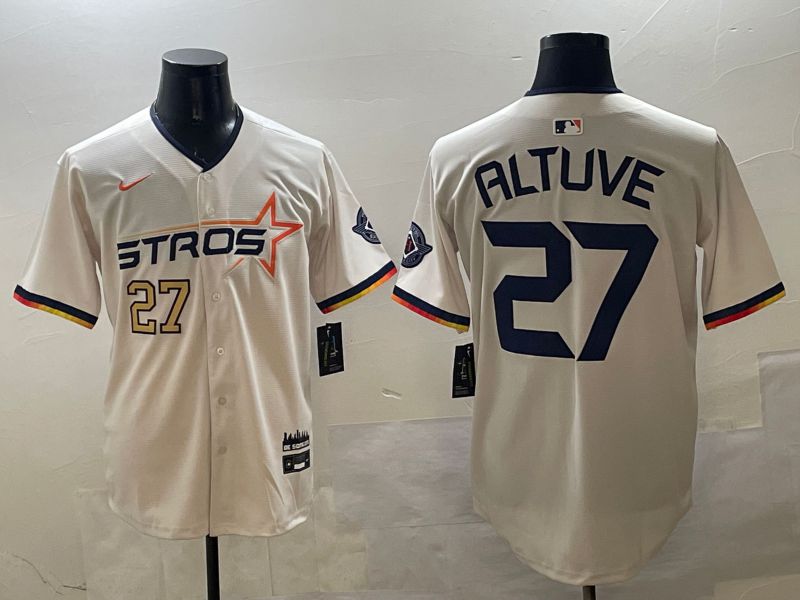 Men Houston Astros #27 Altuve Cream Three generations Joint Name 2025 Nike MLB Jersey style 8